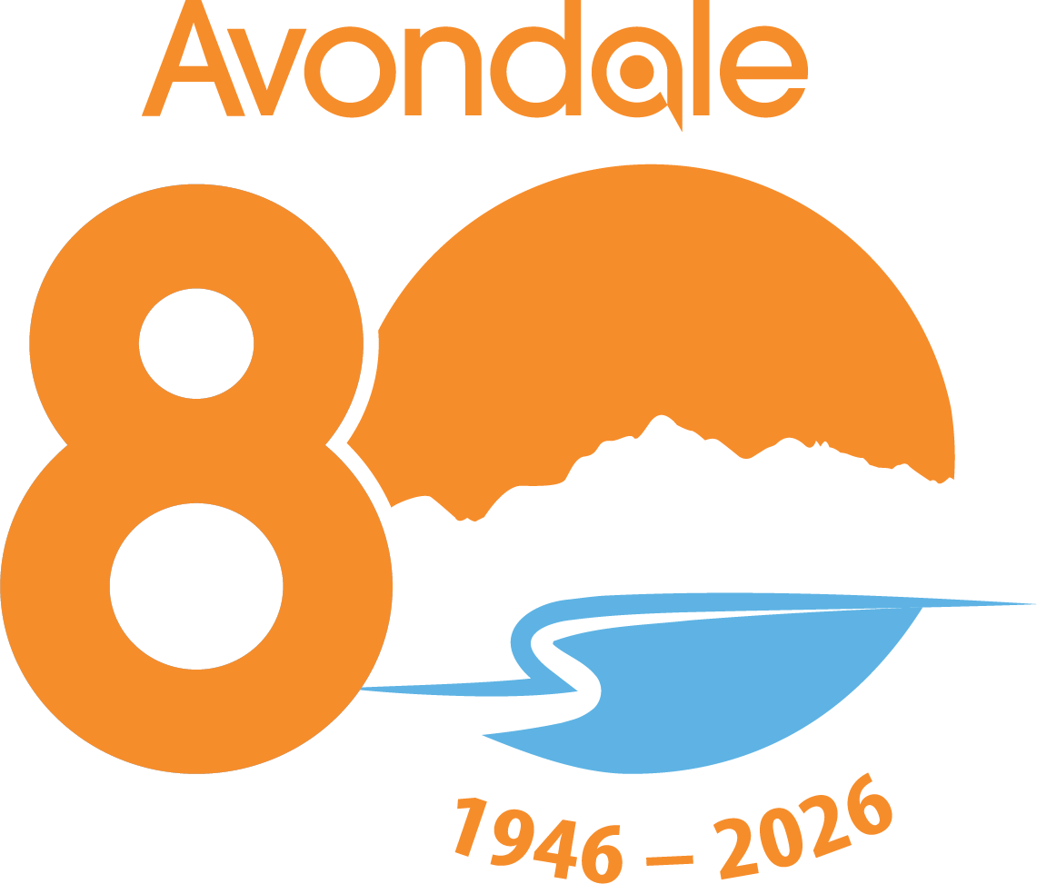Avondale's 80th Anniversary logo - the Words Avondale on top followed by 80 and the words 1946 - 2026 underneath